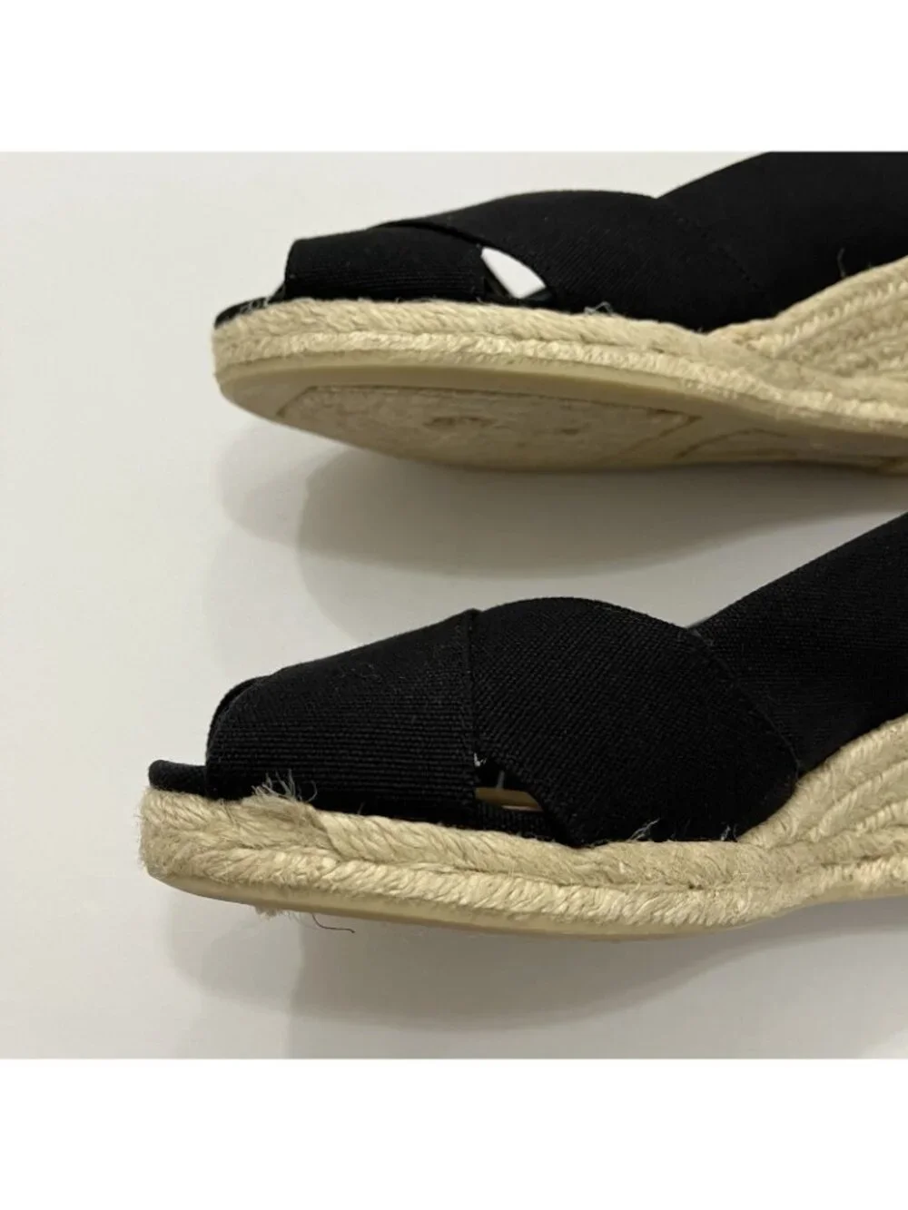 Talbots Black Canvas Peep Toe Sip On Espadrille Wedge Sandal